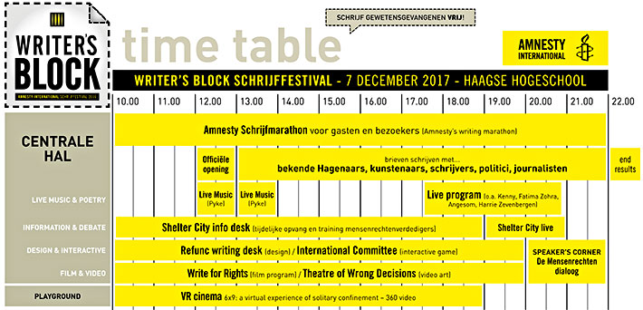 Time table Writer's Block Festival - Humanity House