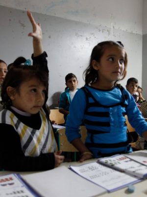 Syrian refugee children in a Lebanese school classroom