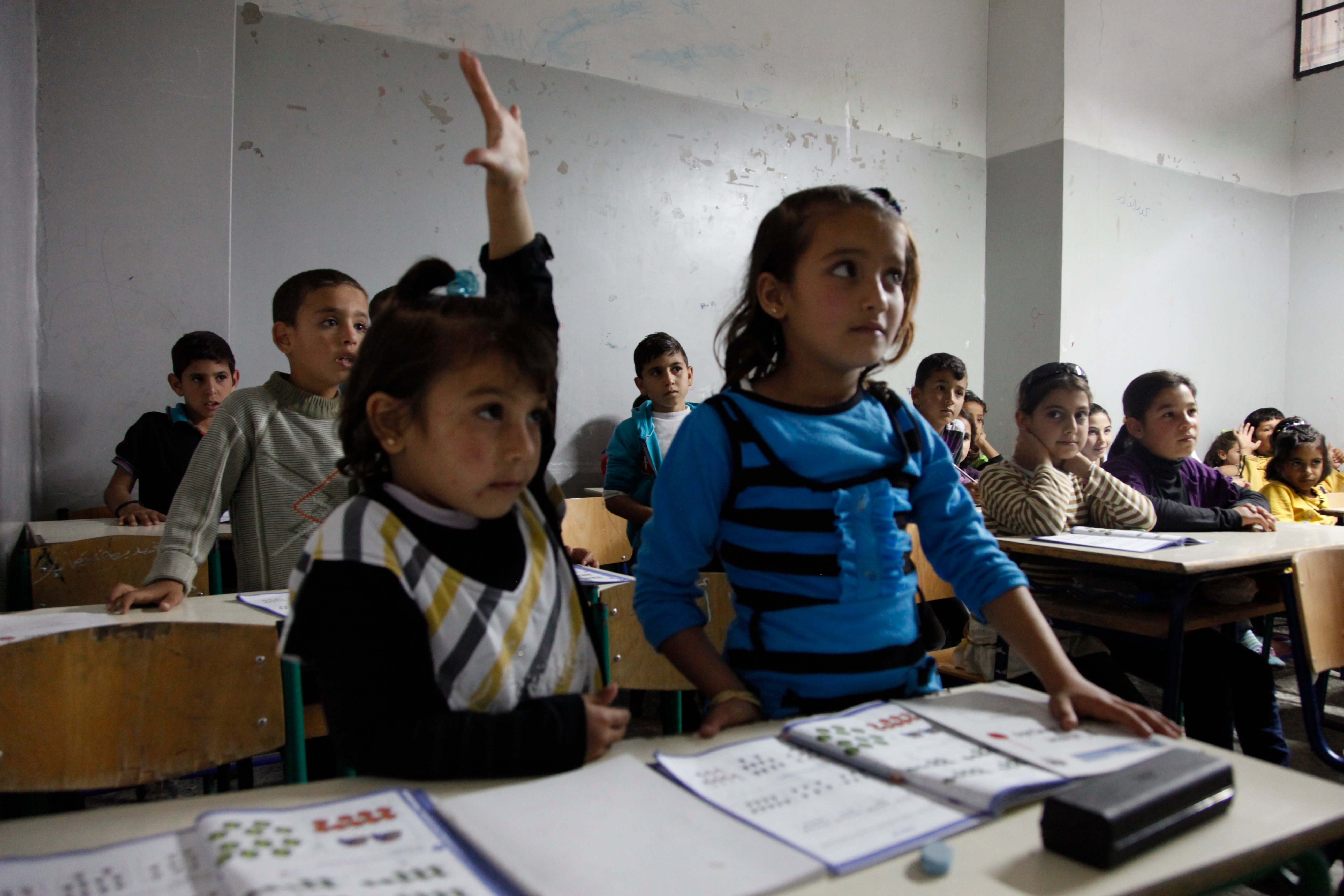 Syrian refugee children in a Lebanese school classroom